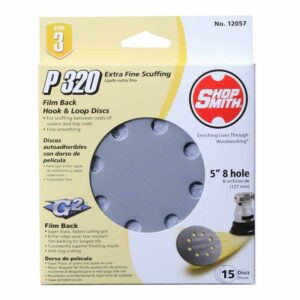 Shopsmith 5 in. Aluminum Oxide Hook and Loop Sanding Disc 320 Grit Extra Fine - Image 2