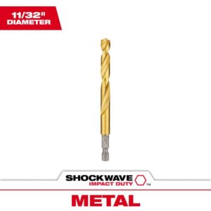 Milwaukee Shockwave 11/32 in. X 4.57 in. L Titanium Red Helix Drill Bit Hex Shank