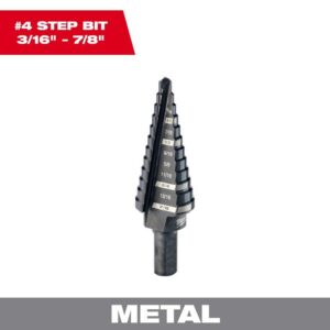 Milwaukee Jam-Free 3/16 - 7/8 in. X 6 in. L Metal Step Drill Bit 3-Flat Shank