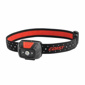 Coast� FL19 365 Lumen Dual Color (White & Red) LED Headlamp, Batteries & Hard Hat Clips Included, Black